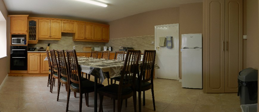 Kitchen with seating for a large group